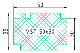 Secțiunea transversală cu cotele profilului VST 50×30