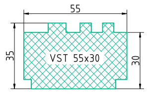 Secțiunea transversală cu cotele profilului VST 55×30